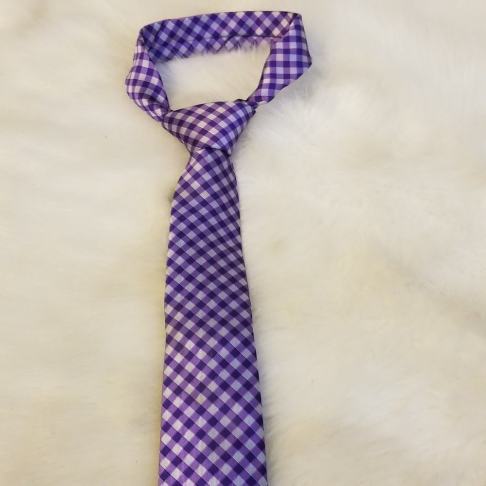 J Ferrar Purple Silver Checked Tie - Picture 1 of 6